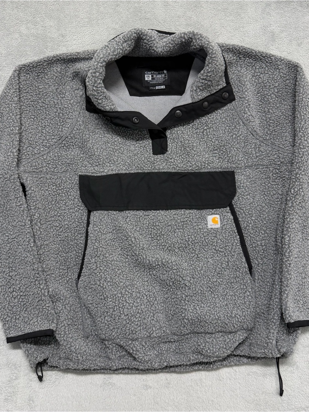 Carhartt Women's 2XL Relaxed Fit 1/4 Snap Fleece Pullover Gray Black Sherpa